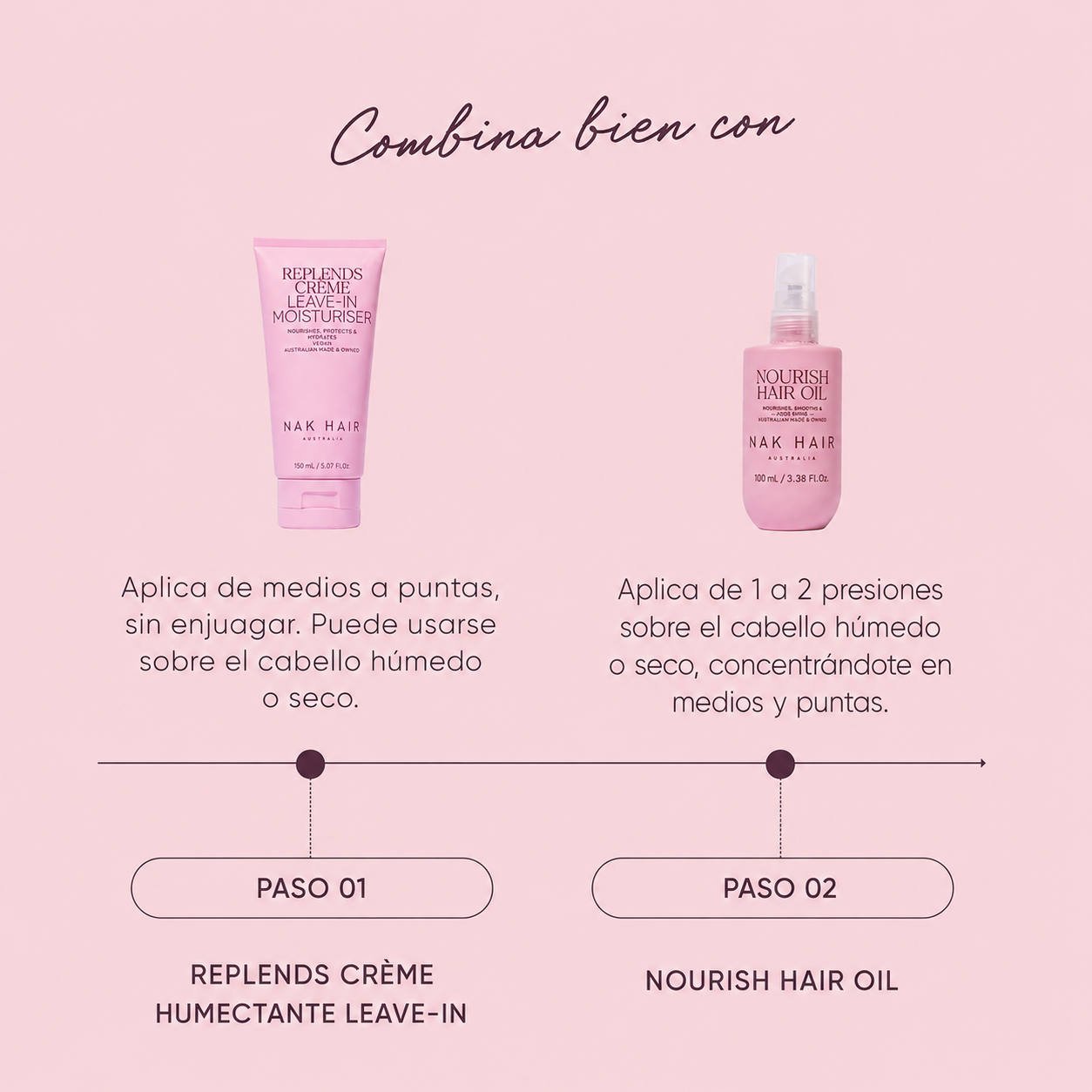 Signature Nourish Hair Oil aplicación cabello largo