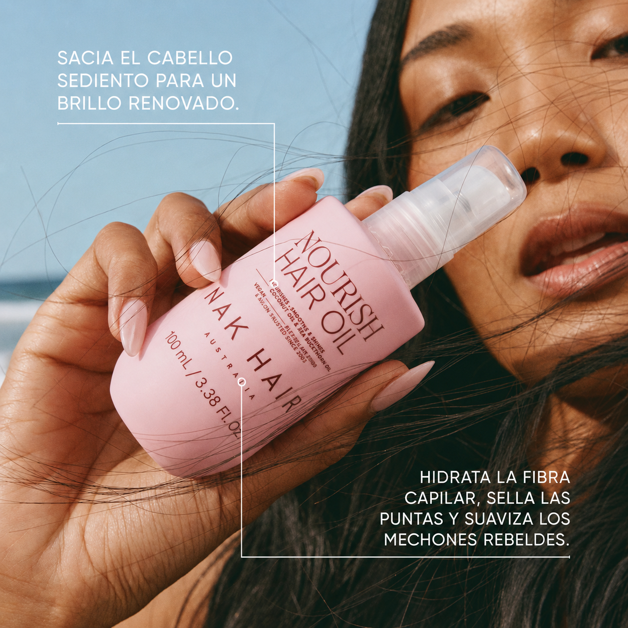 Signature Nourish Hair Oil reverso del envase con ingredientes