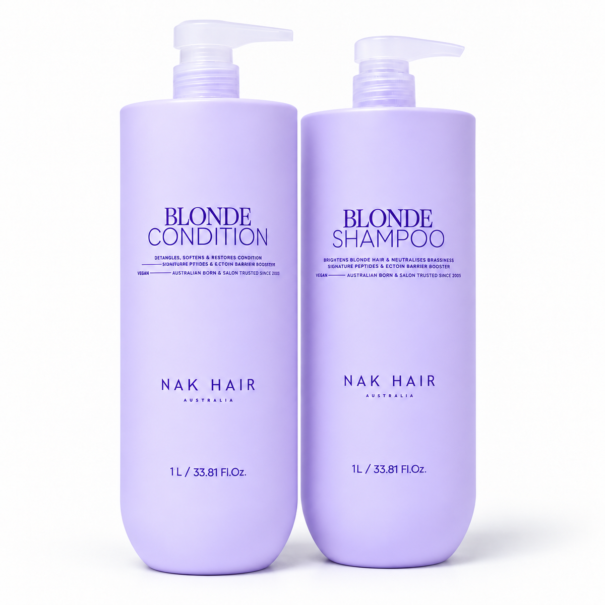 Dúo Litro Blonde NAK Signature: Shampoo Blonde y Conditioner Blonde de 1 litro con bomba