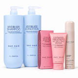 Rutina XL Hidratación NAK Signature: Shampoo y Conditioner Hydrate 1 litro con bomba, Ultimate Treatment 150 ml y Thermal Shield