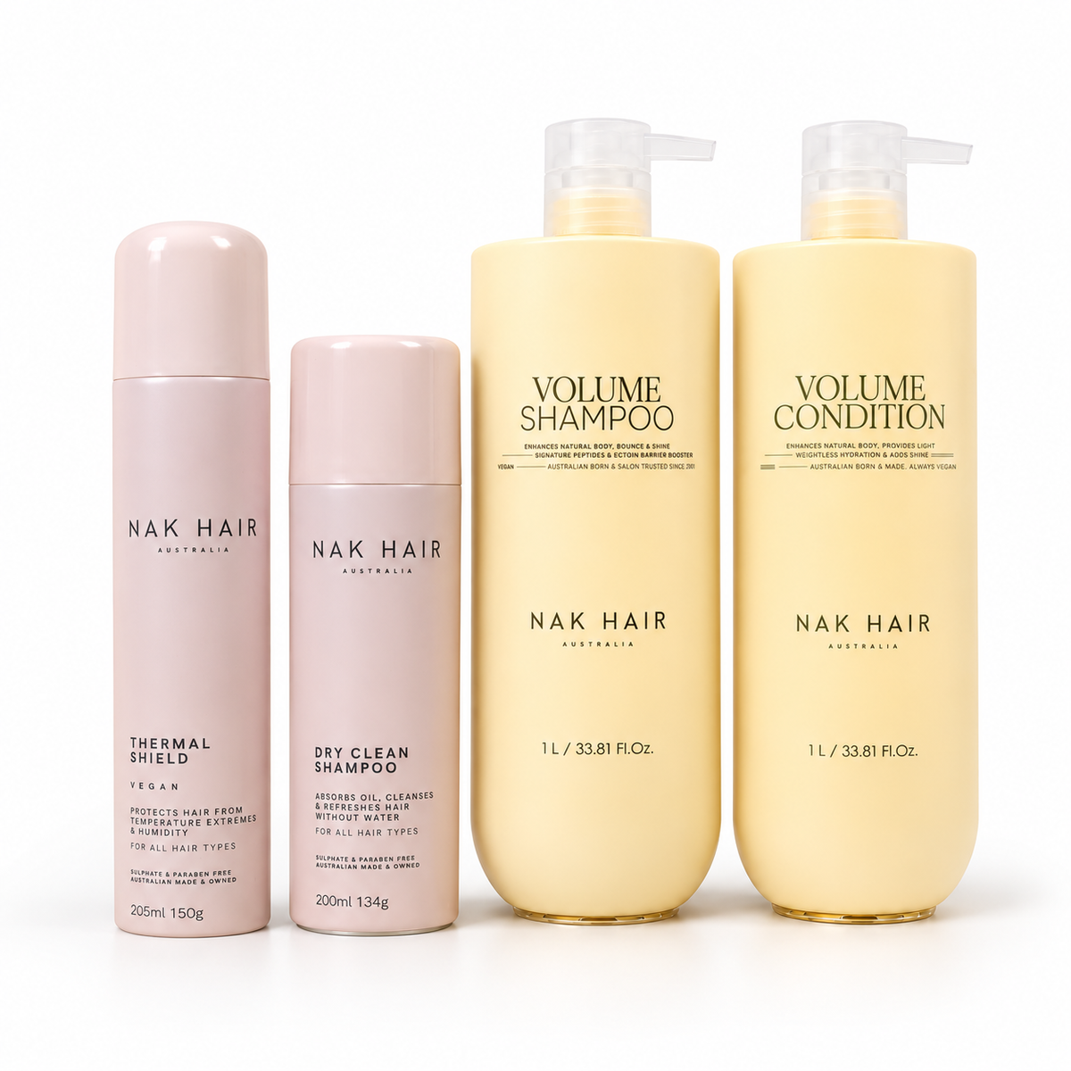 Rutina XL Volumen NAK Signature: Shampoo y Conditioner Volume 1 litro con bomba, Dry Shampoo y Thermal Shield