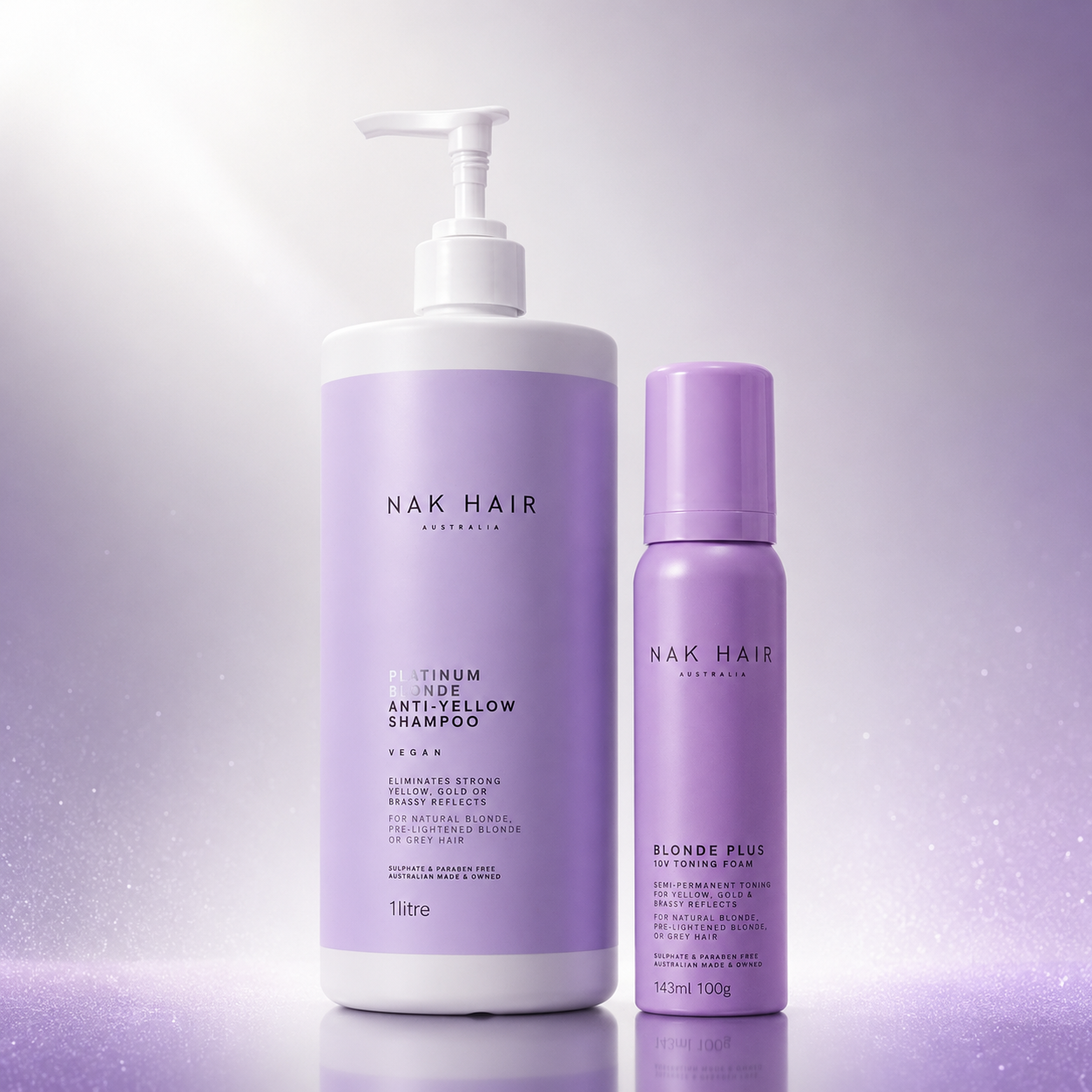 Pack Platinum Matiz Pro NAK Hair: Tratamiento Platinum Blonde 1 litro y Espuma Matizadora Blonde Plus para rubio platinado