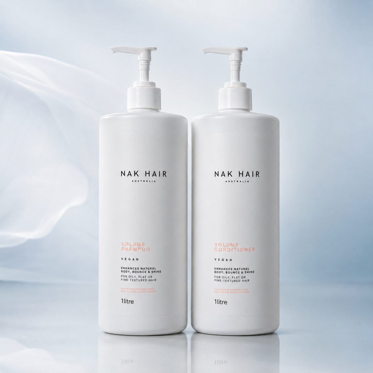 Pack Volumen Salón XL NAK Hair: Shampoo Volume y Acondicionador Volume 1 litro formato salón para cabello fino sin volumen